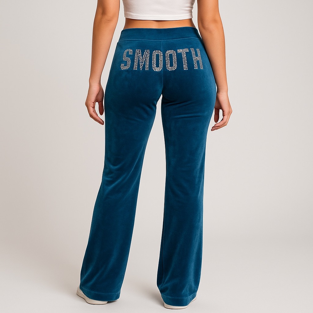 JUICY Couture x Kraft SMOOTH Dark Teal Velour Bootcut Sweats Size Medium Y2K